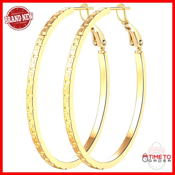 14K Gold Hoop Earrings 36mm Chunky Hypoallergenic Latch Back